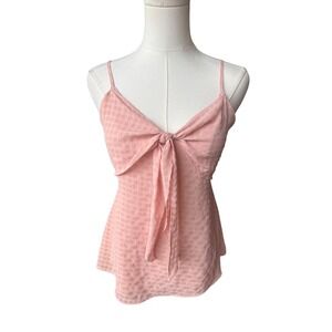 Pink Lily Y2K Babydoll Top Size S Camisole Smocked Long V Neck Bow Coquette Pink